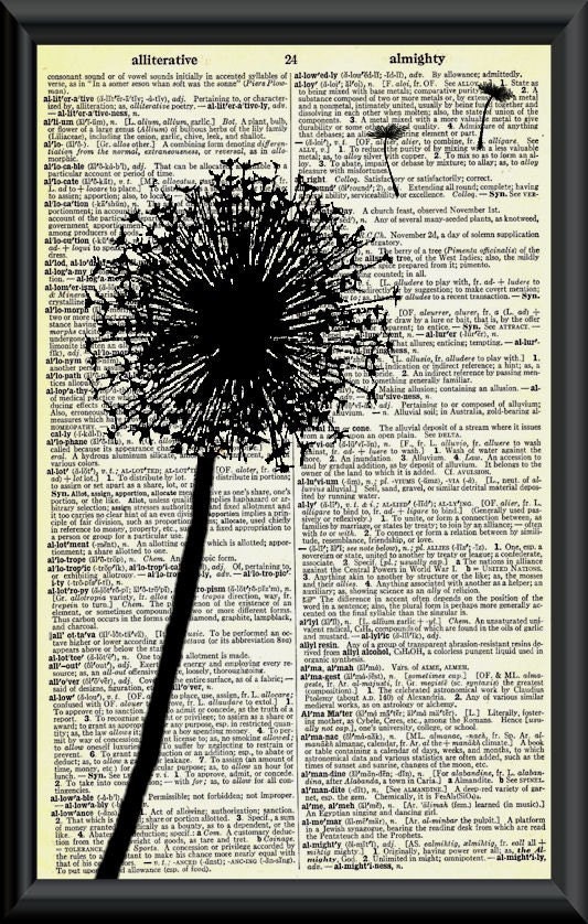 Make a Wish Dandelion Vintage Dictionary Page Art