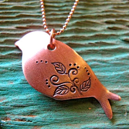 Swirly bird - copper and rose gold necklace