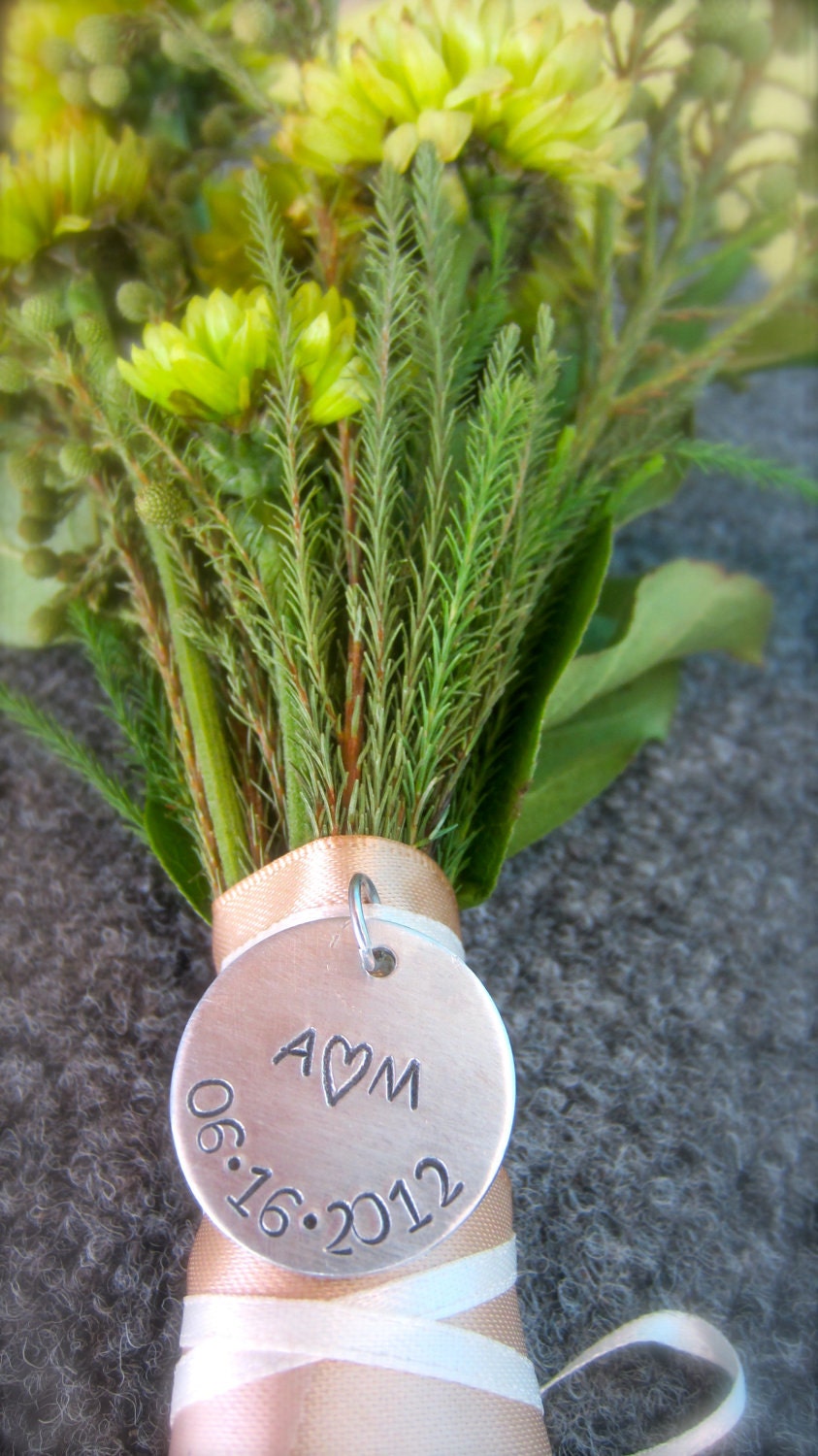 Brides bouquet charm - hand stamped and personalized