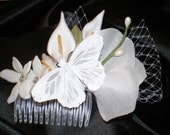 Calia Lillies Rhinestones Butterfly Rose Pedals Hair Comb Wedding Fascinator, Bridal Hair Accessories, Prom