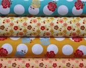 Riley Blake Fabric - Sew Rose Dots Blue/Yellow and Farmhouse Pink/Cream 1/2 Yard Bundle