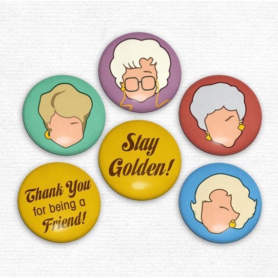 Golden Girls Faces Buttons Original Illustrations Pinback Button Set of 6