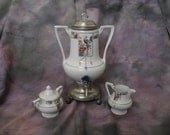 Coffee PARTY TIME Server  coffee punch phoenix sugar bowl creamer metal ceramic porcelain drink