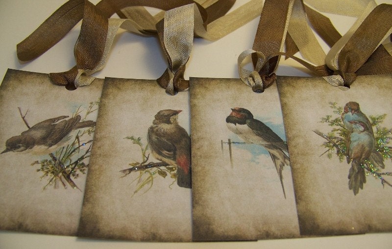 Bird Tags - Rustic Vintage - Set of 12
