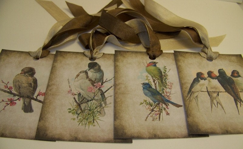 Bird Tags - Rustic Vintage - Set of 12
