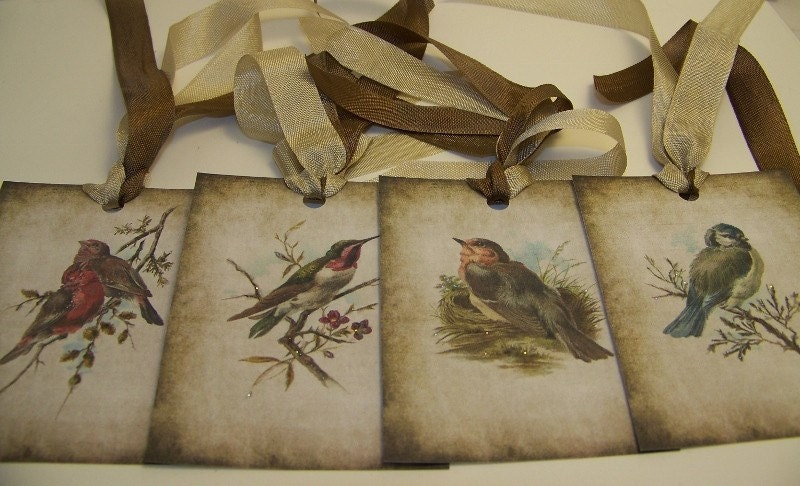 Bird Tags - Rustic Vintage - Set of 12