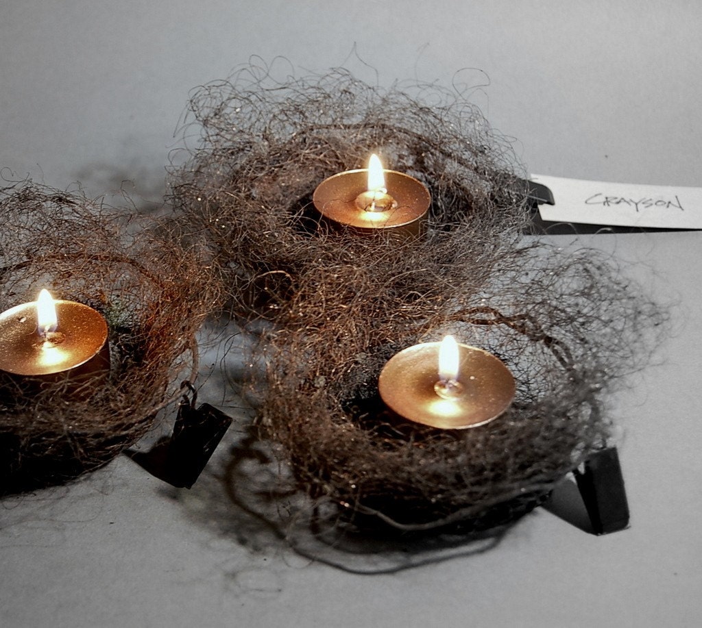 TWO RUSTIC NEST PLACE CARD and TEALIGHT HOLDERS - Casual Cottage Dining