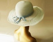 Vintage BOHO Light BLUE Green BRIDAL 80s vintage HAT