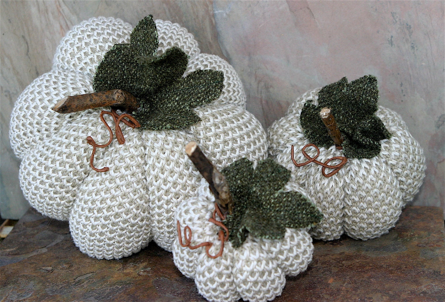 Two Rusty Orange Pumpkins Gourds Ecofriendly Halloween Thanksgiving Home Decor (woolcrazy)