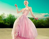 1950's Pretty in Pink cupcake formal- strapless, removable poofs, lace, tulle, rockabilly wedding, orchid prom dress