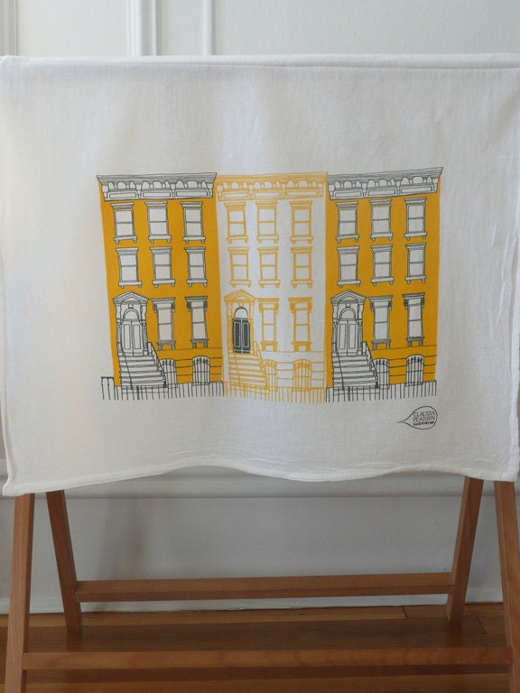 Brownstones in Yellow Tea Towel
