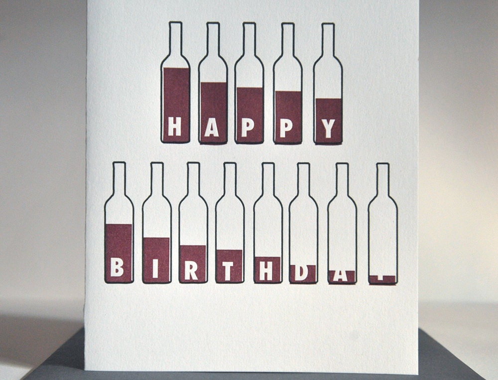 Bottle of Wine Birthday Card Wine Lovers Letterpress