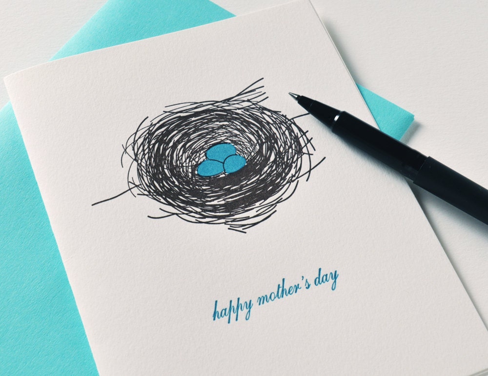 Mother's Day Card with Robin's Eggs and Letterpress Printed