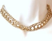 Vintage 1960's Rhinestone and Gold Link Choker Necklace