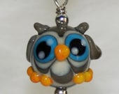 Adorable Grey Owl Lampwork Glass Necklace and Cell Charm