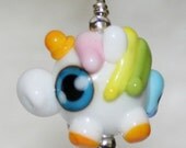 Pastel Rainbow Fat Unicorn Lampworked Glass Necklace and Cell Charm