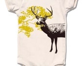 Organic Deer baby bodysuit and kid's shirt, natural cream short sleeve, woodland design, reindeer