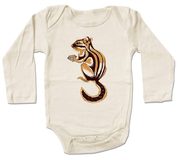 ON SALE, Organic CHIPMUNK bodysuit, short sleeve and long sleeve, newborn infant baby sizes, original woodland design