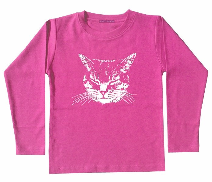 On sale. Kitty Cat Shirt, hot pink fuschia, long sleeve shirt, perfect gift for baby girl, infant to toddler youth sizes