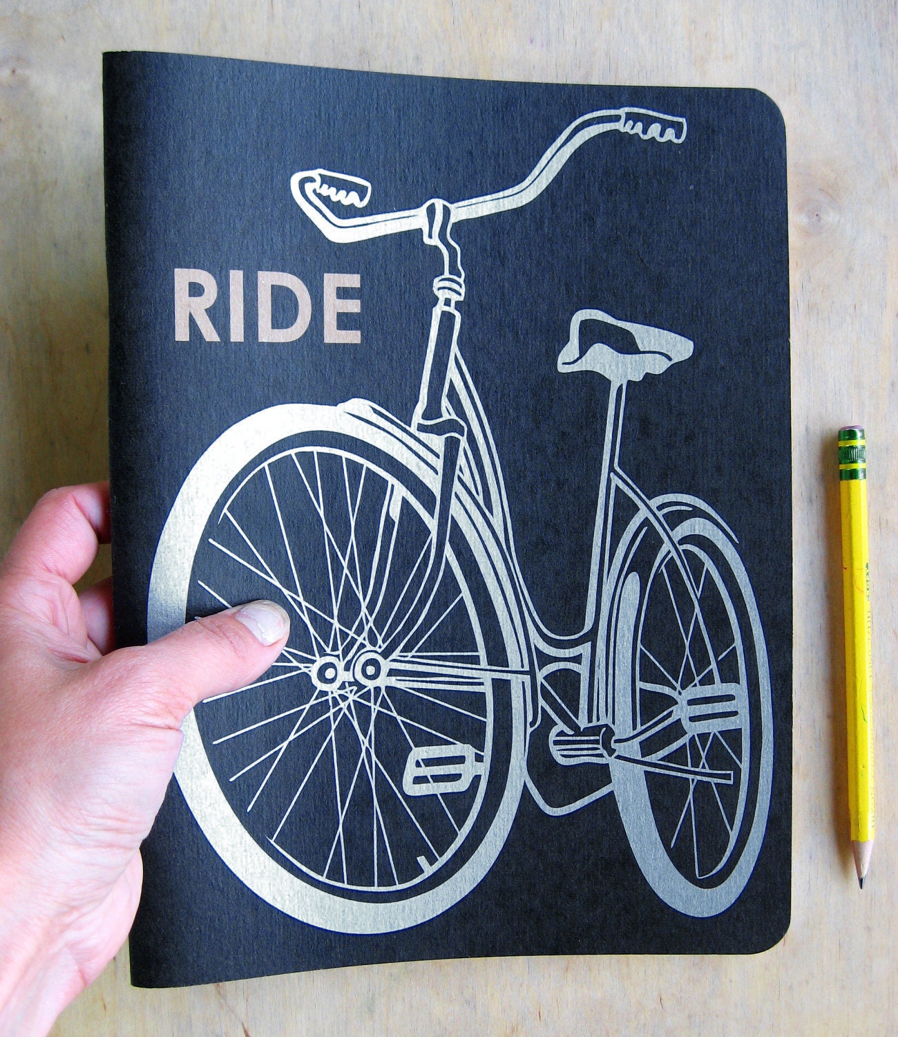 Large Bike Sketch Book, metallic silver book cover, offset printed, blank recycled paper
