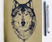 Large Gold Wolf Notebook Journal, metallic book cover, lined recycled paper, offset printed, Wolf Face, woodland, made in Portland Oregon