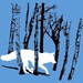 Organic dutch blue FOX Bodysuit, long or short sleeve, infant and baby sizes, running fox / wolf in the woods
