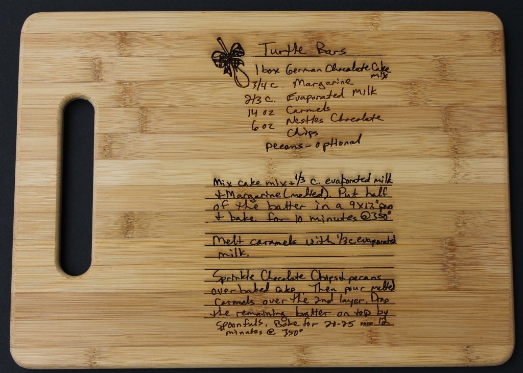 Recipe scanned from Mom's or Grandma's handwriting - Bamboo Cutting Board with Laser Engraved Recipe - Personalized 13 x 9.5
