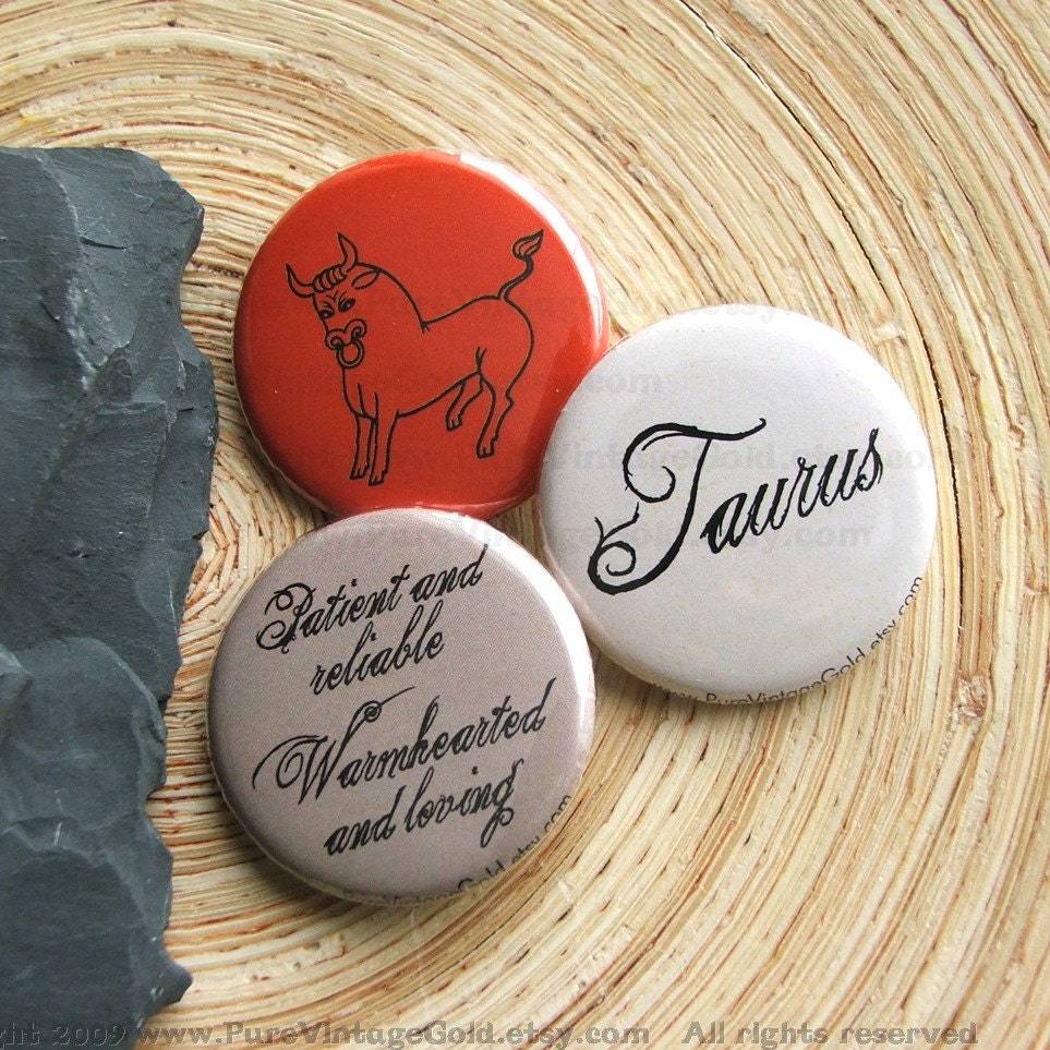TOTALLY TAURUS Pin-back Button Set (3) ((made with vintage image)) 