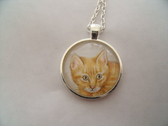Hand painted pendant,original wildlife drawing,wearable art,cat kitten