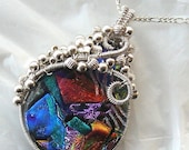 Sterling Silver Wire Wrapped Dichroic Glass Pendant & Sterling Silver Chain