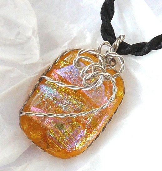 Stirling Silver Wire Wrapped Dichroic Glass Pendant & Necklace