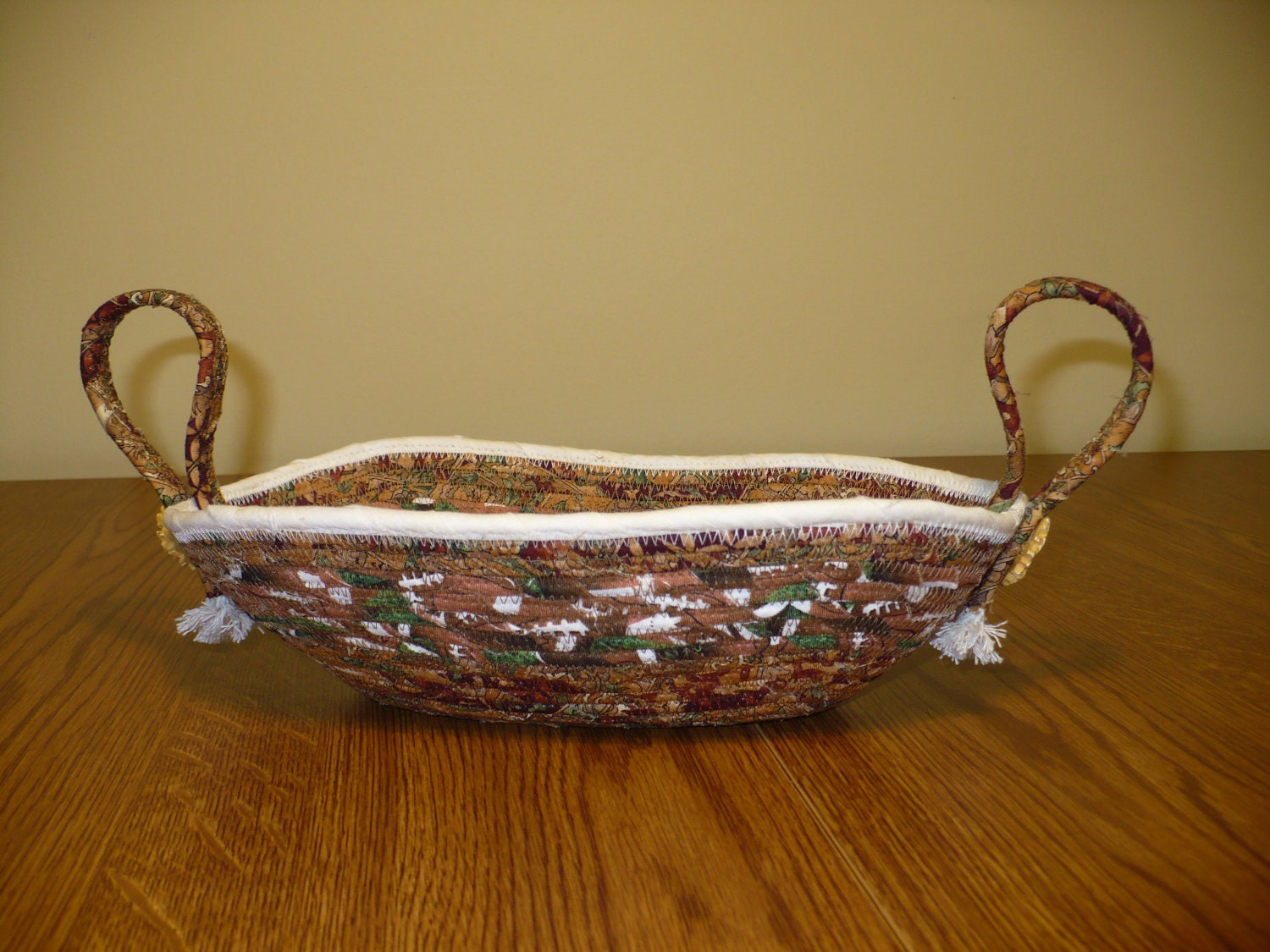 Coiled Fabric Clothesline Basket with Sunflowers and Handles