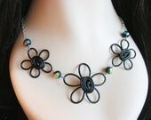 Triple Daisy and Crystal Necklace - Choose your own Colors