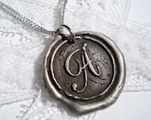 Darker and more "antiqued" Monogram Wax Seal Necklace, letter of your choice