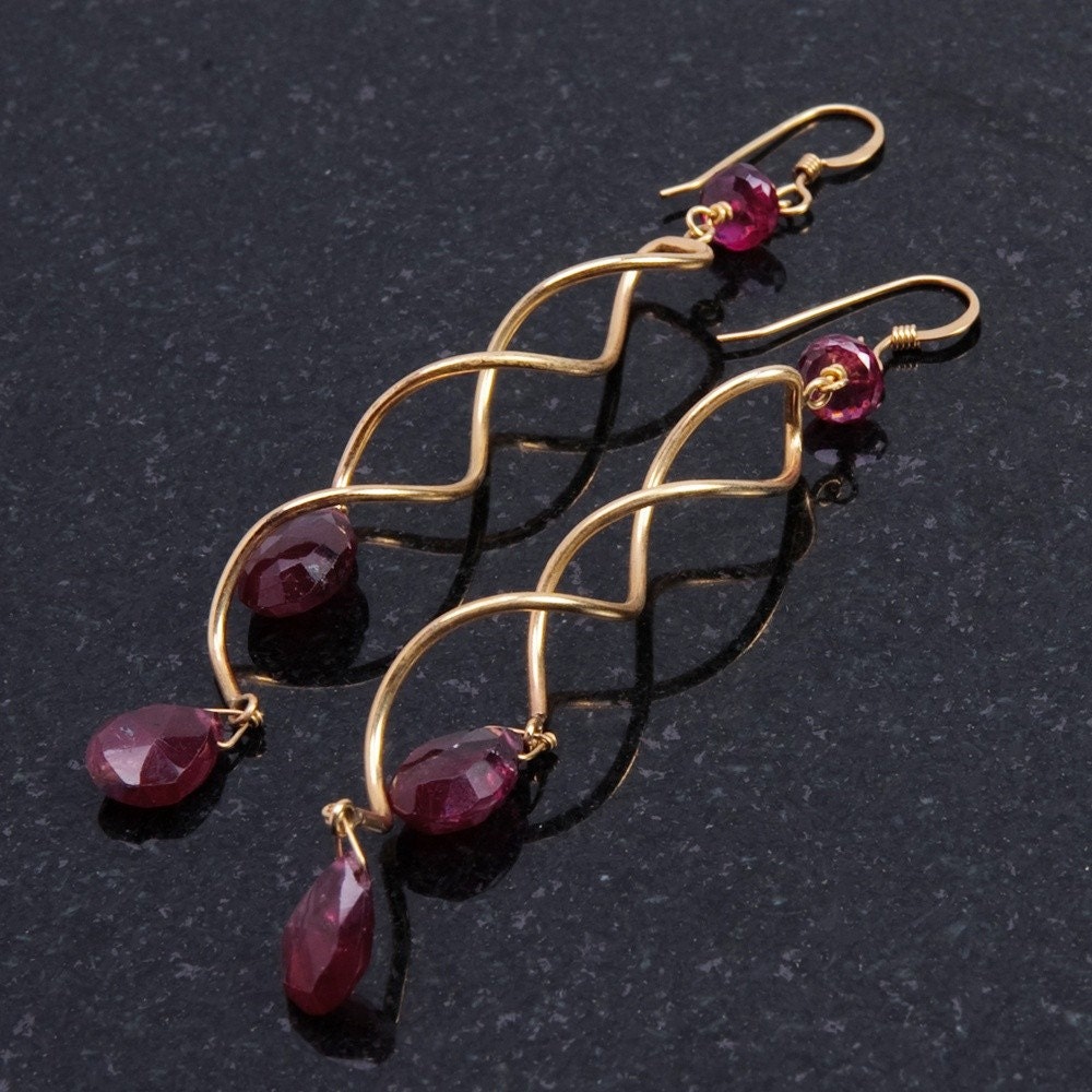 Tourmaline and Gold Spiral Drop Earrings