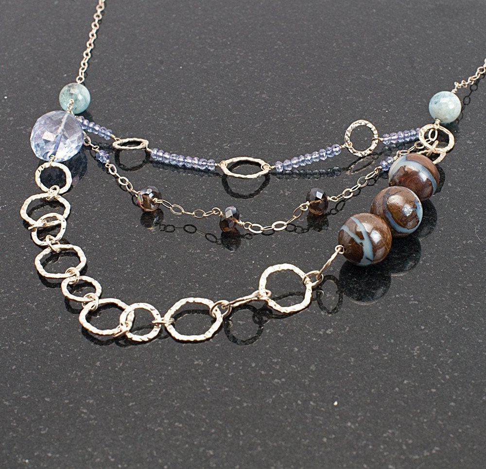 Multi Strand Boulder Opal and Sterling Necklace