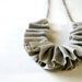 linen ruffle necklace in grey. antique bronze chain.