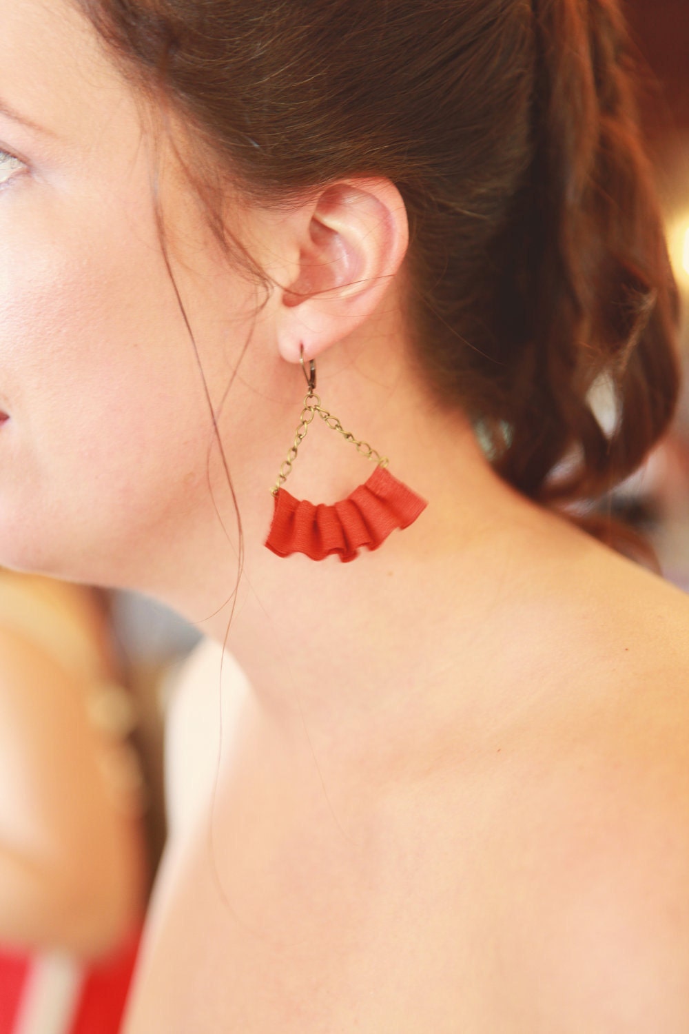 linen ruffle earrings in seafoam green. available in several other colors.