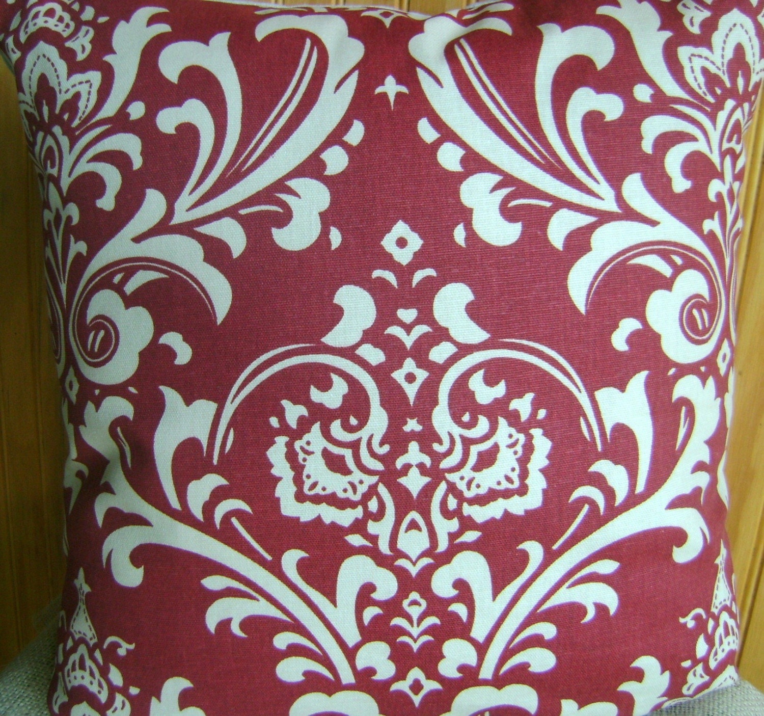 Red Damask Pillow Cover- 16 Inch