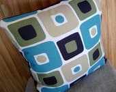 Set of Two - Mod Geometric Pillow Covers - Aqua Blue and Brown - 16 Inch