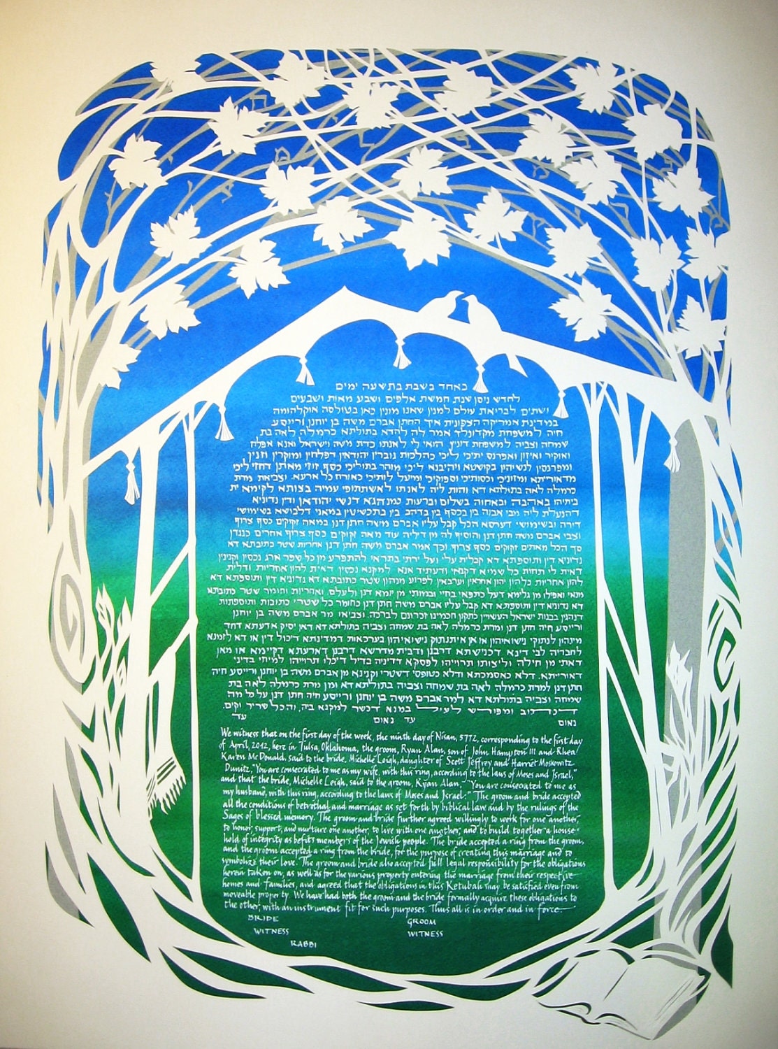 Chuppah under the Maples Ketubah - multi-layered papercut artwork