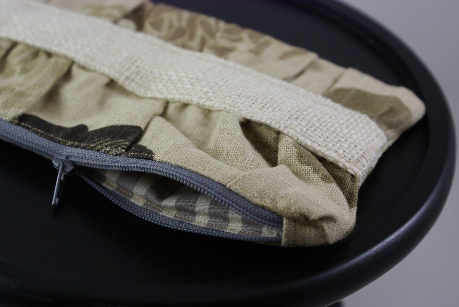 Rouched Burlap Accent Clutch