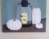 ORIGINAL 16x20 Rustic Lantern & Pumpkin Painting
