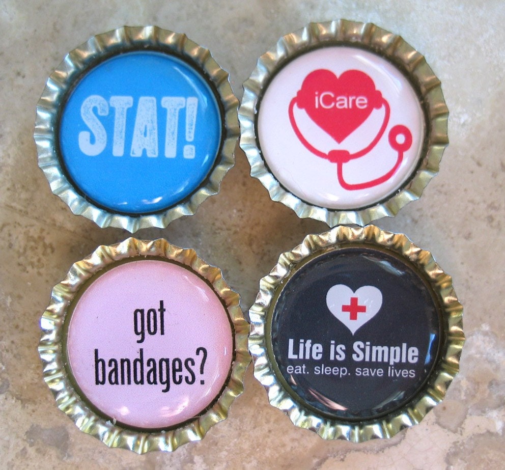 Medical Health Care Profession Bottlecap Magnets- Nurse, Doctor, Receptionist, Physicians Assistant, EMT, Paramedic