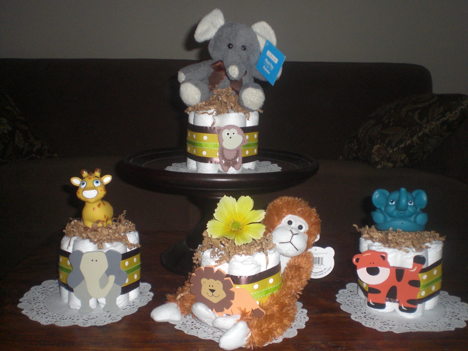 Jungle and Monkey Diaper Cakes Baby Shower Centerpieces other colors and sizes too