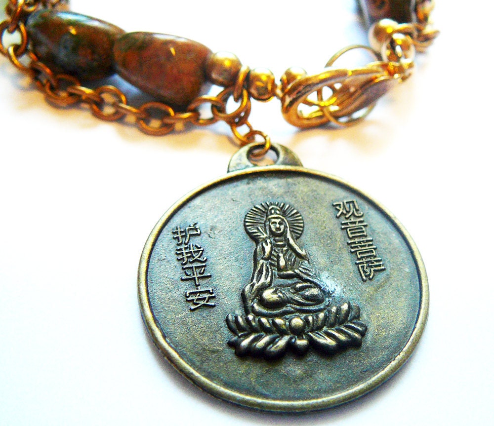 Divine Feminine Bracelet / Prehnite,Rhyolite,Kwan Yin Pendant