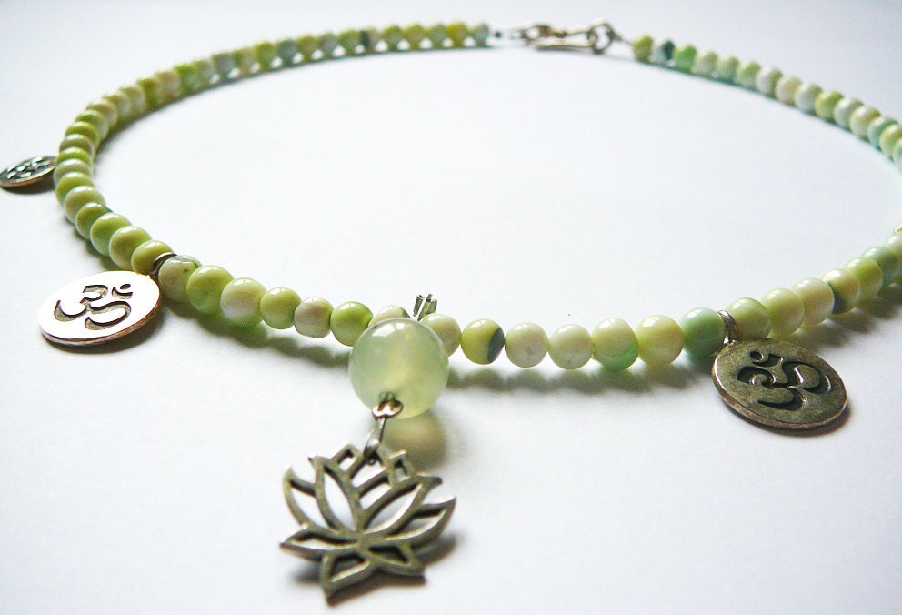 OM Lotus Yoga Necklace / Green Opal