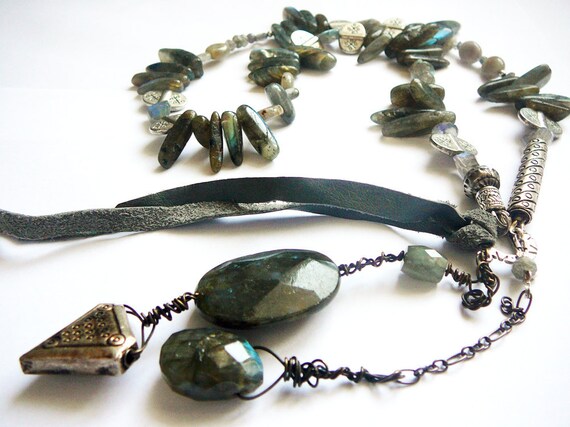 Shades of Grey and Rainbow Necklace / Labradorite and Silver