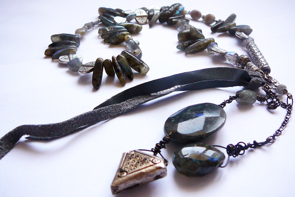 Shades of Grey and Rainbow Necklace / Labradorite and Silver