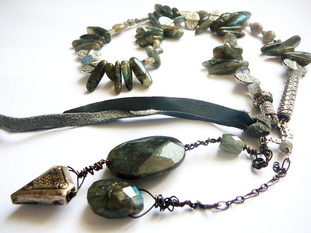 Shades of Grey and Rainbow Necklace / Labradorite and Silver